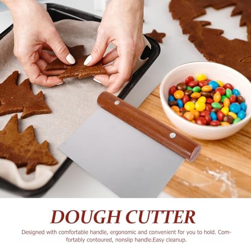 Kitchen Scraper Dough Cutter with Wood Handle Stainless Steel