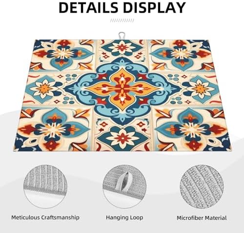 Microfiber Dish Drying Mat For Kitchen Countertop Mexican Damask