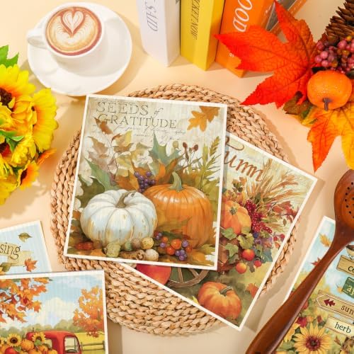 FYSUIMU Fall Swedish Dishcloths, Pumpkin, Sunflower, 6 Pcs, 7 x 8 Inch