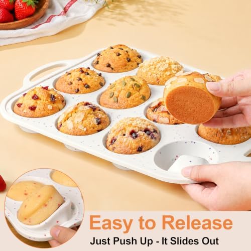 4 Pieces Silicone Muffin Pans for Baking, 12 Cups Regular and 24 Cups