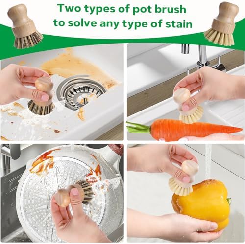 Bamboo Dish Brush Set, 5 Packs