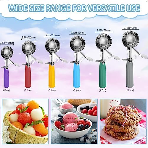 Hsei 6 Pcs Ice Cream Scoops Stainless Steel Cookie Portion Scoop with