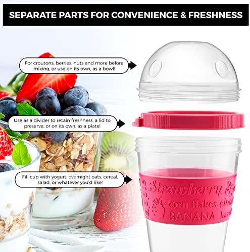 Tribello 20 OZ Overnight Oats Container With Lid, Set of 4 Crunch Cups