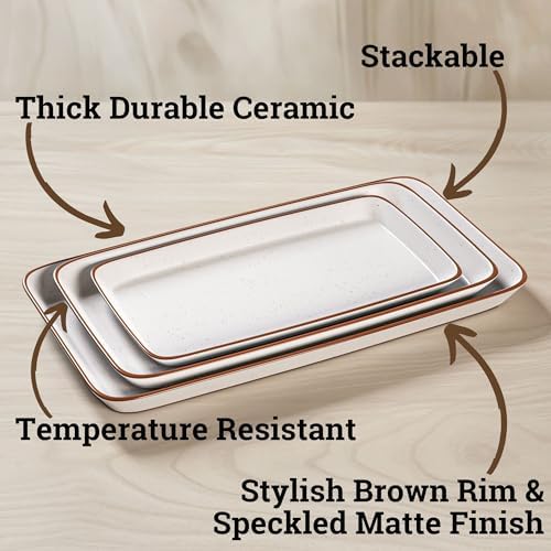 Ceramic Serving Platter Set of 3, Rectangular Plates