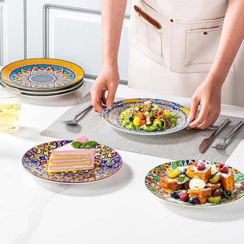 HENXFEN LEAD Boho Ceramic Salad & Dessert Plates Set of 6, 8.5 Inch