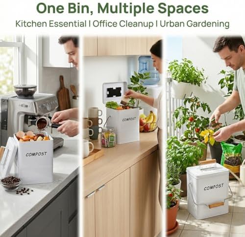 Tlence 1.7 Gallon Kitchen Compost Bin, White