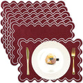 HunnmingRe Burgundy with White Scalloped Placemats Set of 6, Rectangle