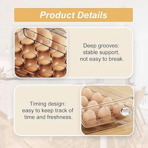 60-Eggs Holder for Fridge, 2 Tier Clear Stackable Egg Container for