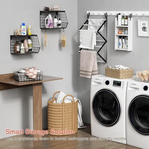 Goozii Black Kitchen Wall Hanging Storage Basket Set of 2, Rustic
