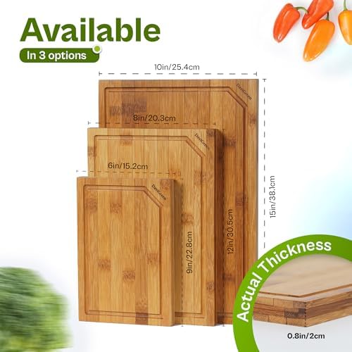 Dark Carbonized Bamboo Cutting Board Set of 3 with Stand, 0.8 Inch