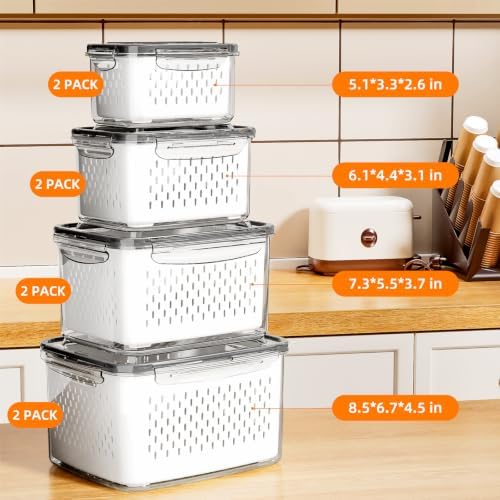JOYZAN Fruit Storage Containers for Fridge, 8 Pack