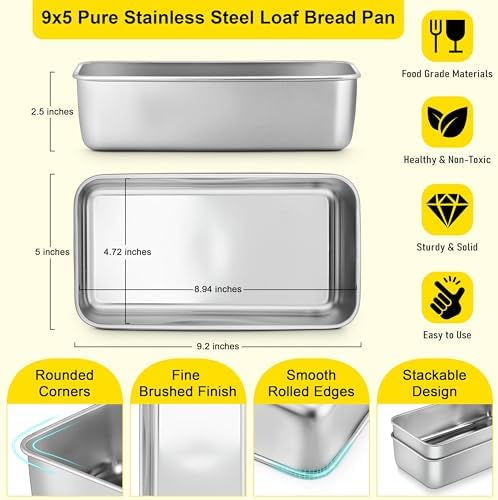 Homikit Stainless Steel Loaf Pan for Baking Bread 9x5 Inch, 4PCS Bread