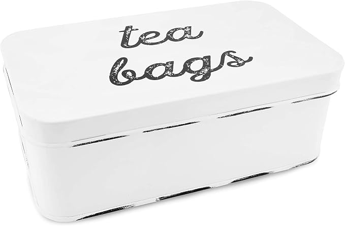 AuldHome Design Farmhouse Tea Bag Box, Vintage Retro Style Enamelware Tea by AuldHomeDesign