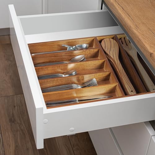 KITEISCAT Acacia Wood Silverware Organizer, 7-Compartment