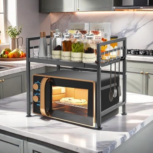 Expandable Carbon Steel Microwave Oven Rack with 6 Hooks