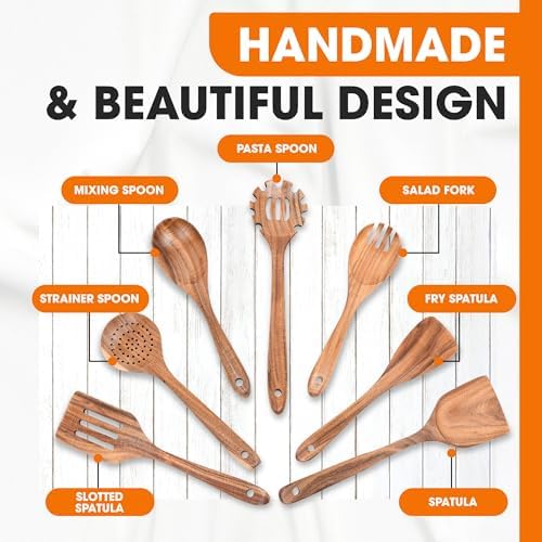 Cheer Collection 7-Piece Teak Wooden Utensil Set