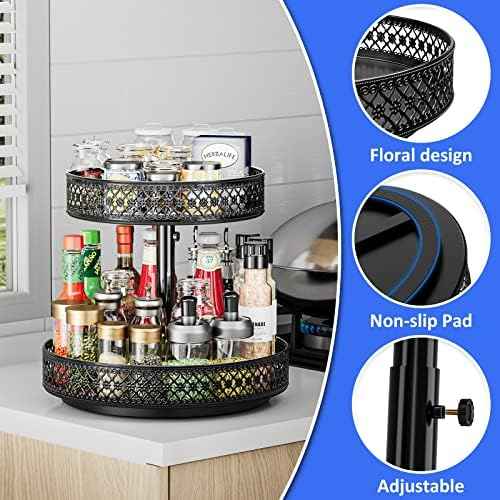 2 Tier Lazy Susan Organizer - Adjustable Rotating Spice Rack 12 inch