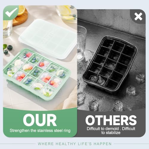 CAKETIME 2 Pack Silicone Ice Cube Trays with Lid Reusable Metal