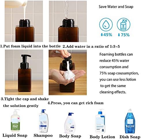 2 Pack Foaming Soap Dispenser, 15 Oz Refillable Plastic Pump, Amber