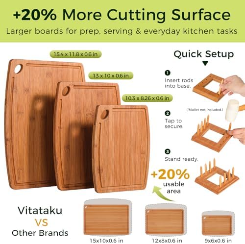 Bamboo Cutting Board Set, Wood Cutting Boards for Kitchen