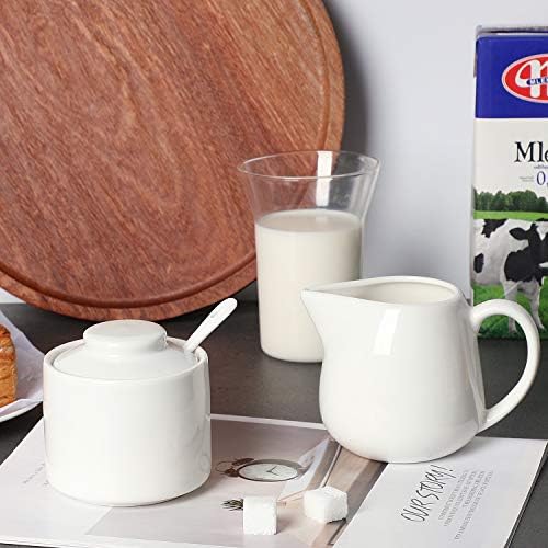 ONTUBE Porcelain Sugar Bowl and Creamer Set of 3, White