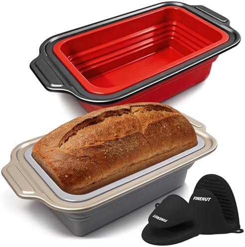 2-Pack Collapsible Silicone Bread Pans with Reinforced Rim & Oven