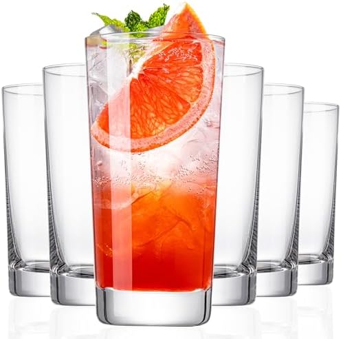 Water Glasses Set of 6, 13.5 oz Glass Cups with Heavy Base