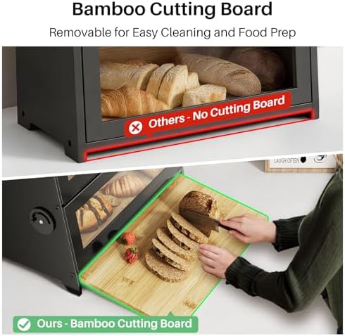 SNTD 2 Tier Bread Box for Kitchen Countertop, Adjustable Ventilation, Black
