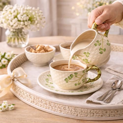 Belleek Classic Shamrock Cream Jug | 5.2x3in Parian China | Made in