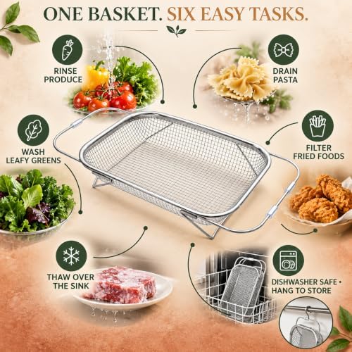 Expandable Over Sink Colander, Stainless Steel Fine Mesh Strainer