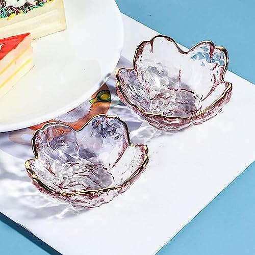 Seasoning bowls with gold rim,6 pcs Pink Cherry Flower Crystal Glass