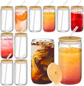 12Pcs Glass Cups with Bamboo Lids and Straws, 16oz Can Shaped Glass