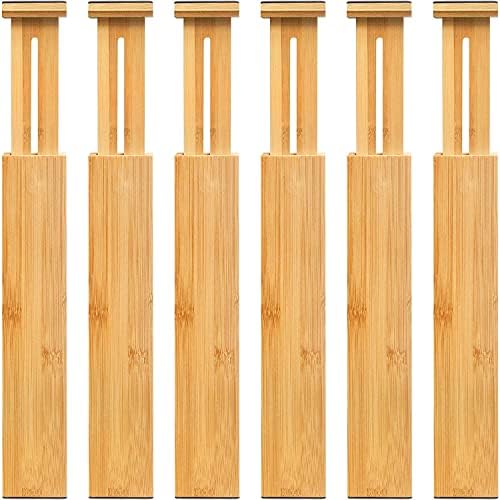 VaeFae 6-Pack Adjustable Bamboo Drawer Dividers, Expandable Drawer