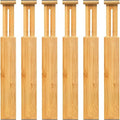 VaeFae 6-Pack Adjustable Bamboo Drawer Dividers, Expandable Drawer