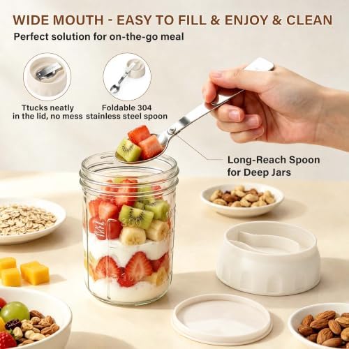 4 Pack 16oz Glass Overnight Oats Containers with Lids