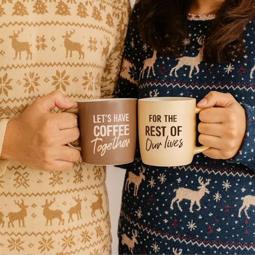 Triple Gifffted Lets Have Coffee Together Mug Set For Couples, 13oz