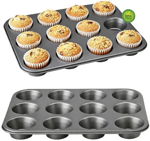 Muffin Pan for Baking, Nonstick Cupcake Tin 12 Cup, 2 Pack Cup Cake