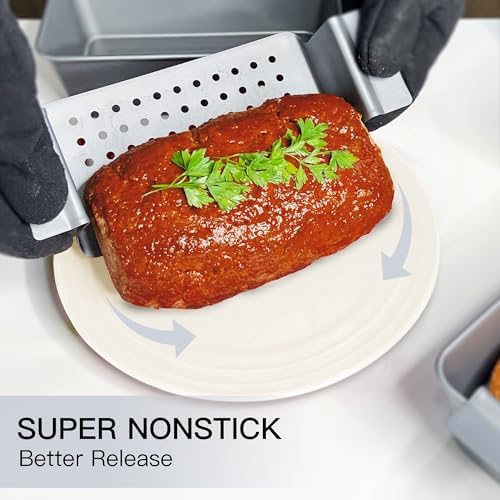 HONGBAKE Meatloaf Pan with Drain Tray, 9 x 5 Inches Loaf Pans with