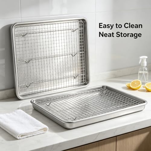 Baking Sheet with Rack Set (2 Pans 2 Racks), Half Sheet Size