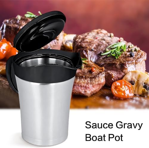 Double Insulated Gravy Boat,25Oz Stainless Steel Gravy Sauce Jug with