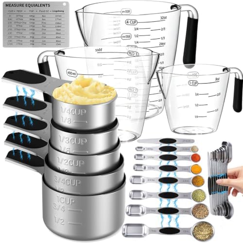 Measuring cups and spoons set,Magnetic Measuring 5 Cups 7 Spoons & 1
