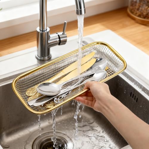 6 Pack Gold Stainless Steel Silverware Tray, 12 × 5 × 2IN