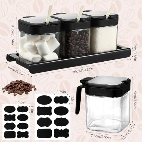 Suclain 3 Pcs Glass Coffee Container with Shelf, Labels Base Pen