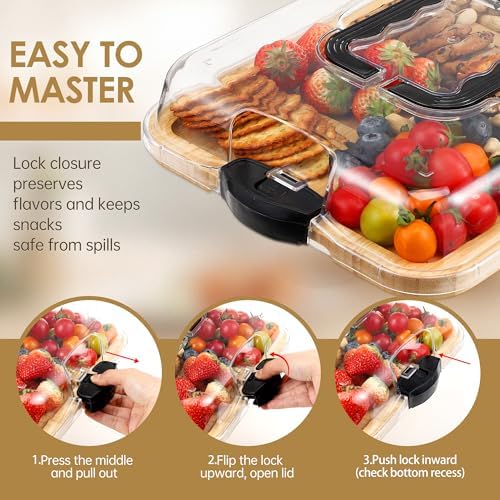 Kochorie 10 Pieces Portable Bamboo Cheese Board Set Charcuterie Board with Lid and Handle, Knife Set Meat Fruit Serving Tray Platter for Travel Picnic Kitchen House Warming Gifts (Rectangular)