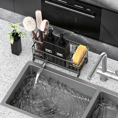 Cisily Kitchen Soap Dispenser Set with Sink Caddy, Black
