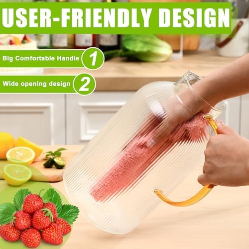 Honeydak 1 Gallon/128 oz Glass Pitcher with Lid and Handle, Heat