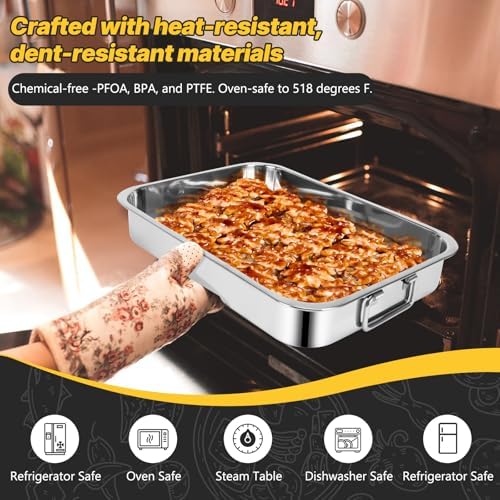 12.7"15.5" Stainless Steel Roasting Pans with Handles, Baking Pan for