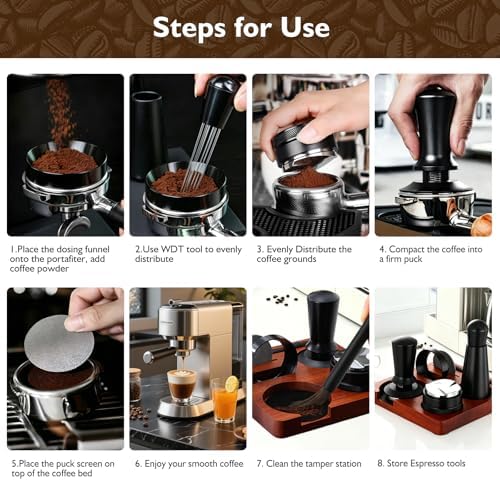 54mm Espresso Accessories Kit, 7Pcs Coffee Tamper Set with Wooden