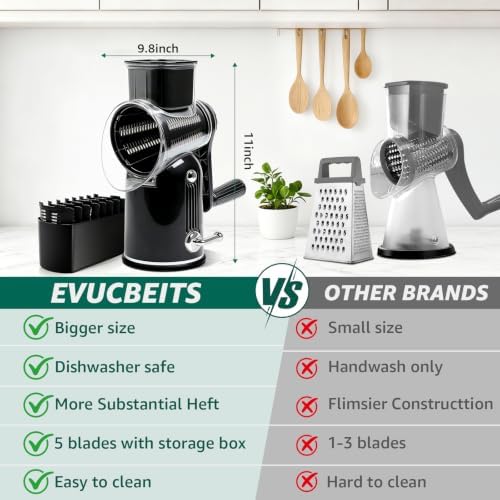 5-Blade Hand Crank Rotary Cheese Grater with Storage Box