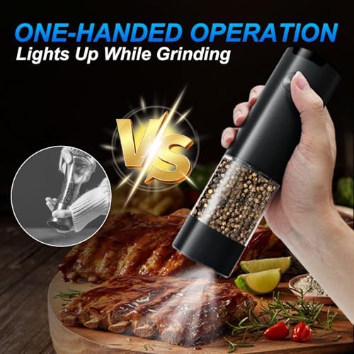 Electric Salt and Pepper Grinder Set, 2 Pack, Black/Black
